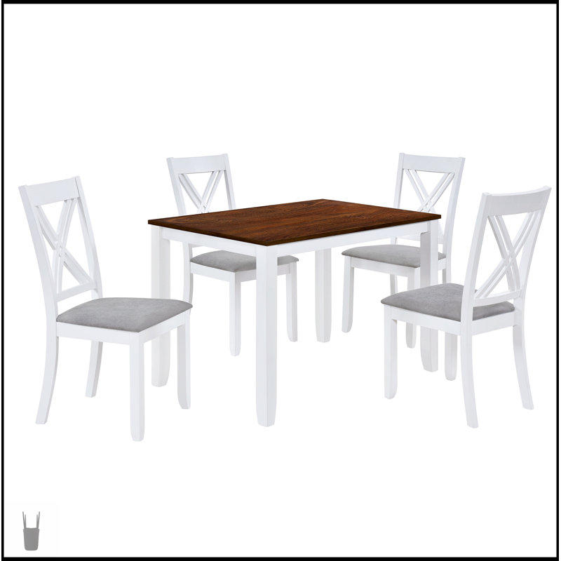 Ensemble de table de salle à manger rustique en bois 5 pièces avec 4 chaises à dossier en X pour petits espaces, alliant style et fonctionnalité.