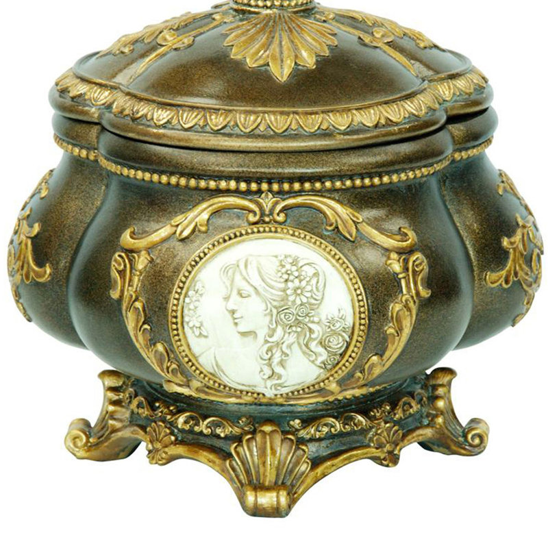 Grande boîte à bijoux décorative 9 po, finition bronze