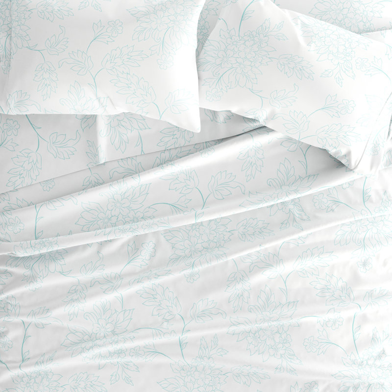 Aqua Floral Queen Microfiber Sheet Set