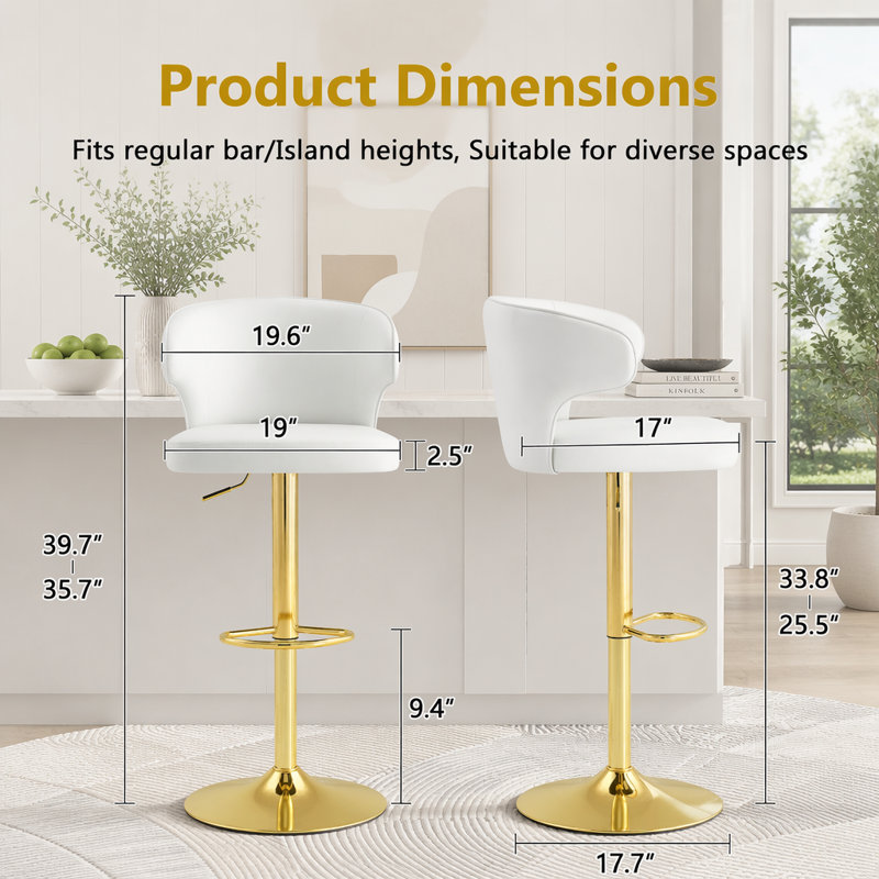Tabouret de bar rotatif moderne, Blanc + or - 2 pièces
