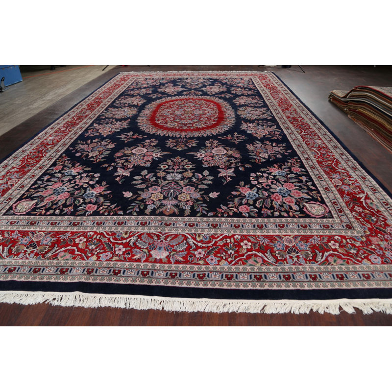 Tapis noir / rouge en laine noué à la main de conception unique 11 pi 4 po x 18 pi 2 po New Age