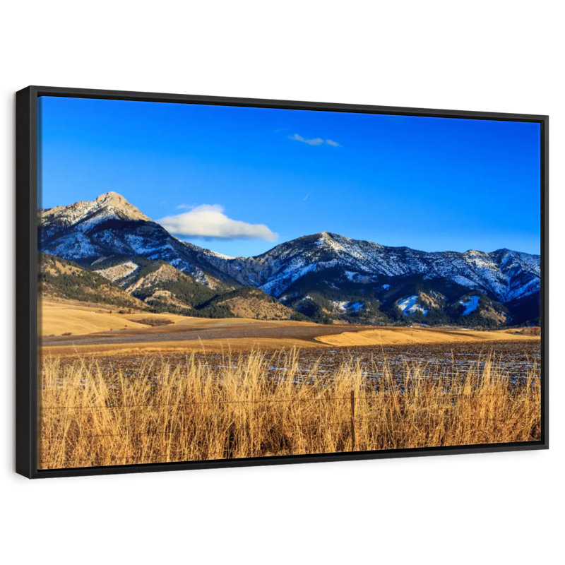 Panoramic View Of Bridger Mountains, Floating Frame Black, 31" X 21"