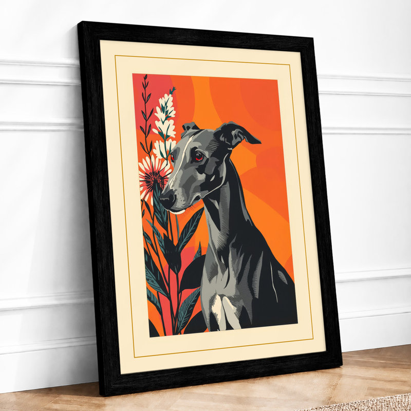 Dog In Bloom Art Deco - Print, A3 - 42.0 x 29.7 cm, Black