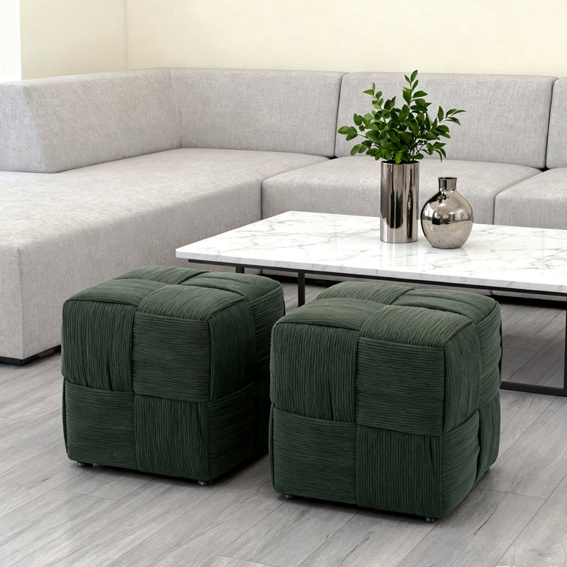 Ottoman Foot Rest Soft And Comfortable Ottoman Square Corduroy Woven Design Sofa Stool (Green), Green