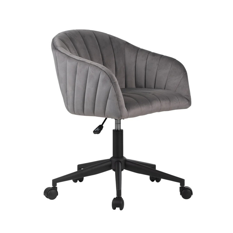 Taylor Swivel Vanity Chair With Wheels, Soft Velvet Fabric Tufted Barrel Back, 360 Degree Spinning, Gray