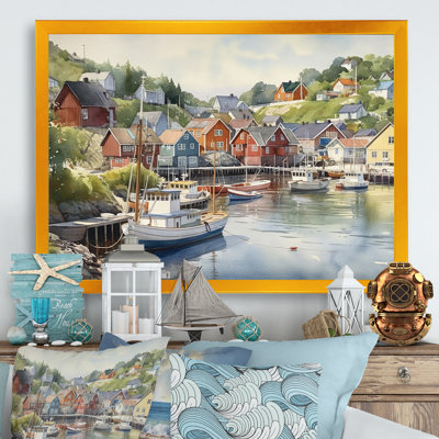 Petite ville portuaire de la Norvège III - Impression sur toile encadrée