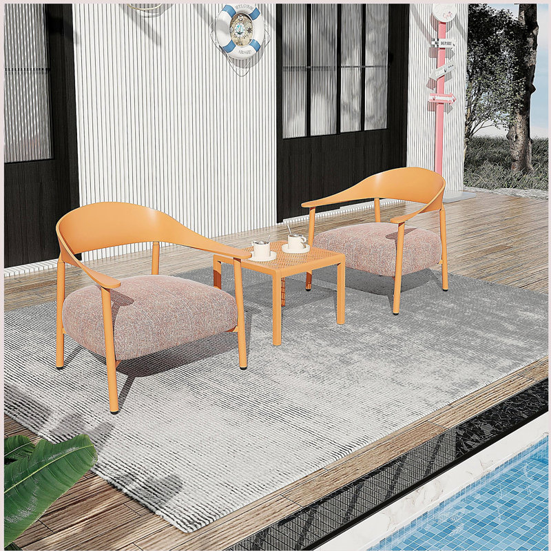 Holiday - Ensemble de chaises d'appoint modernes 2 pièces avec table basse - Ensemble de canapé en PP et à cadre en acier brun abricot, sièges rembourrés pour le salon, le salon et le balcon (2 chaises + 1 table)