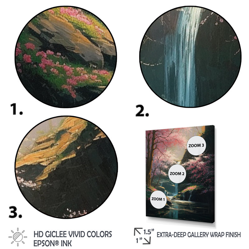 Placerville Cherry Blossom Stream III sur toile, Cadre photo noir, H 32 po x l 16 po x P 1 po