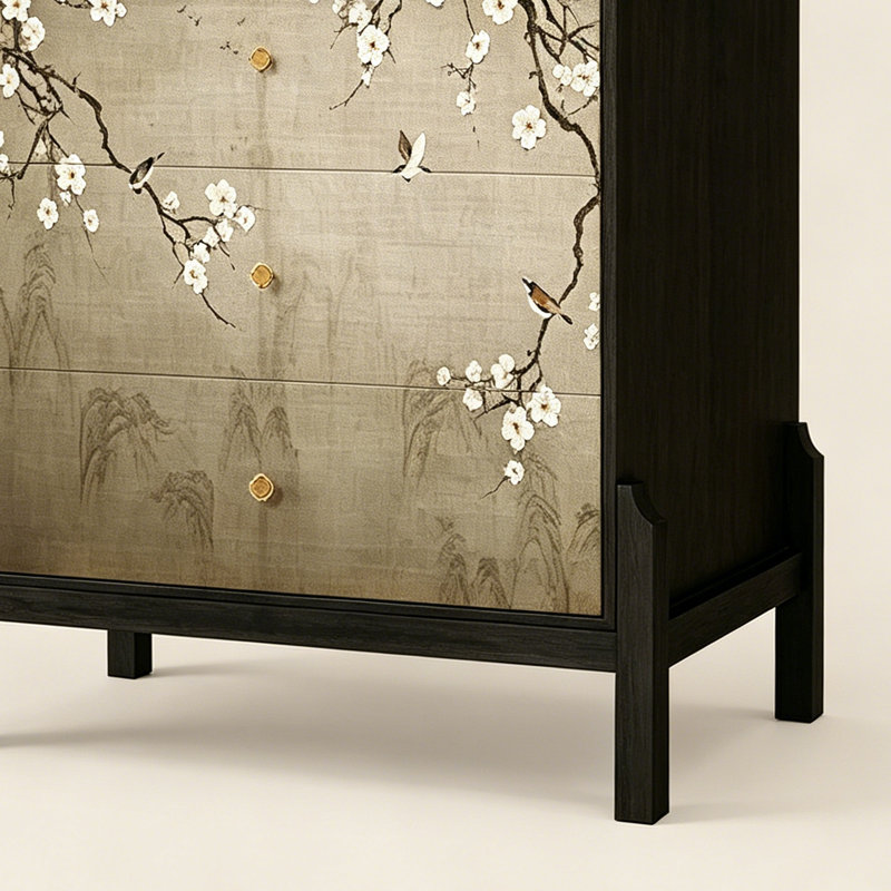 Nouvelle armoire d'entrée en bois massif de style chinois, Black, Black, Noir