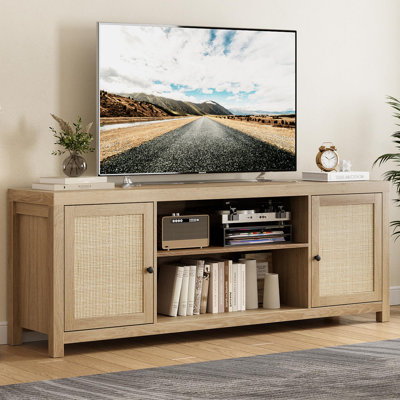 TV Stand For 75 Inch TV, Rattan Entertainment Center With Storage, Wood TV & Media Console by Bay Isle Home