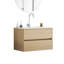 Meuble-lavabo mural 32 po avec tiroirs doubles, système de fermeture en douceur, évier en céramique, conception sans poignée, bois massif, facile à installer, le robinet n'est pas inclus, naturel-2067847159