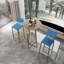 Ensemble de table et chaises de bar, ensemble de trois pièces, structure dorée, coussins et dossiers de siège en éponge, table de bar avec fonction de rangement (plateau de table doré + brun + coussin bleu)-339390357