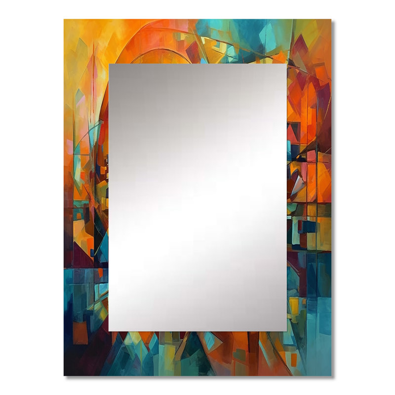 «Abstracting The Cubist Form I» - miroir mural cubique, miroir décoratif orange, impression d'art en métal, 32 po x 24 po