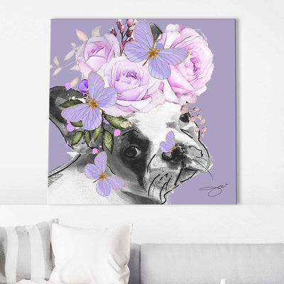 «Flower French Bull Dog (Square)» par By Jodi - impression