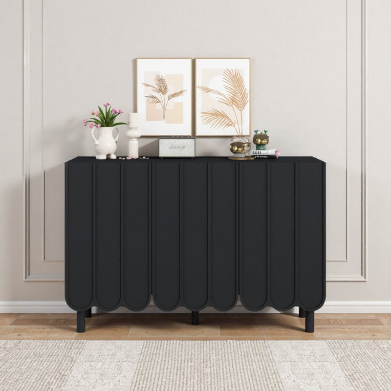 Armoire à chaussures crème avec poignées réglables, buffet de rangement 47,2 po pour couloir, salon, noir, Noir
