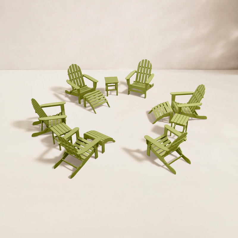 Leighton Foldable Outdoor Adirondack Set, Lime Green