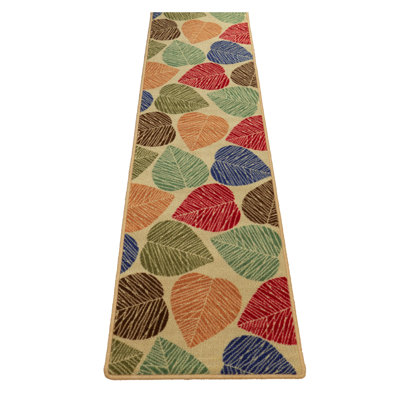 Machine Washable Floral Leaves Beige Slip Resistant Rugs