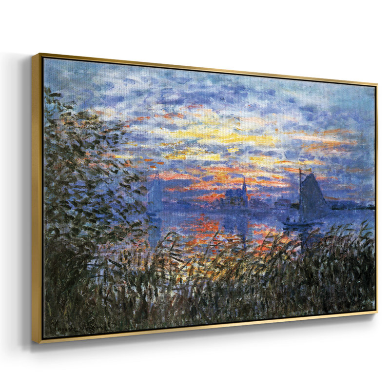 «Sunset on the seine», reproduction d'art encadrée sur toile par Claude Monet, H 25 po x l 37 po x P 2 po