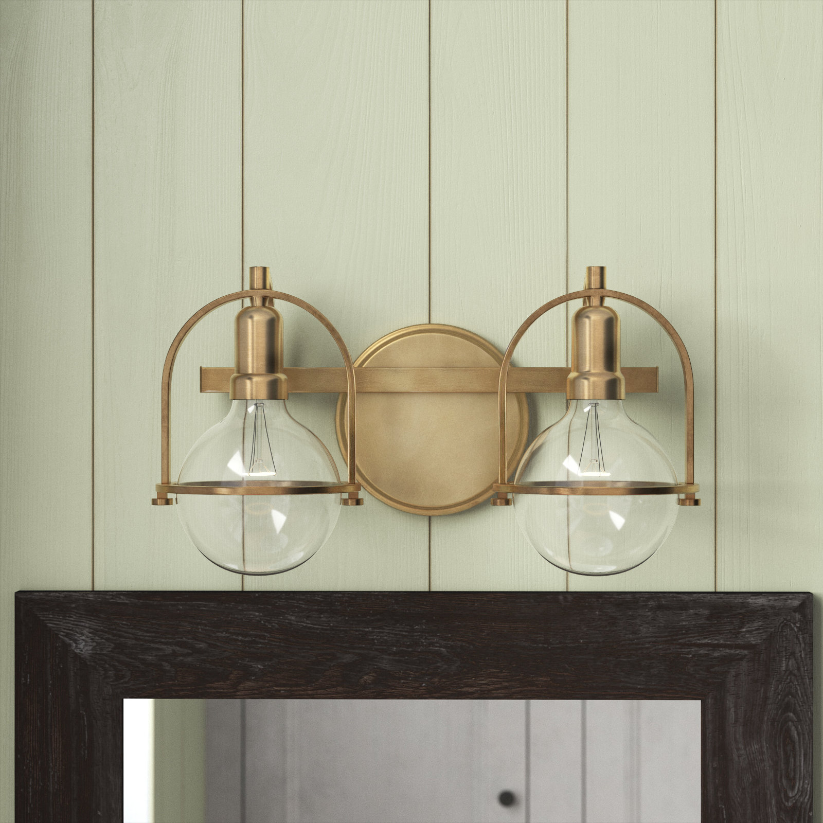 Damiana Bath Vanity Light - G40 Bulb in Photos (not included), Heritage Brass, 2 Lights, 9" H x 16" W x 7.5" D