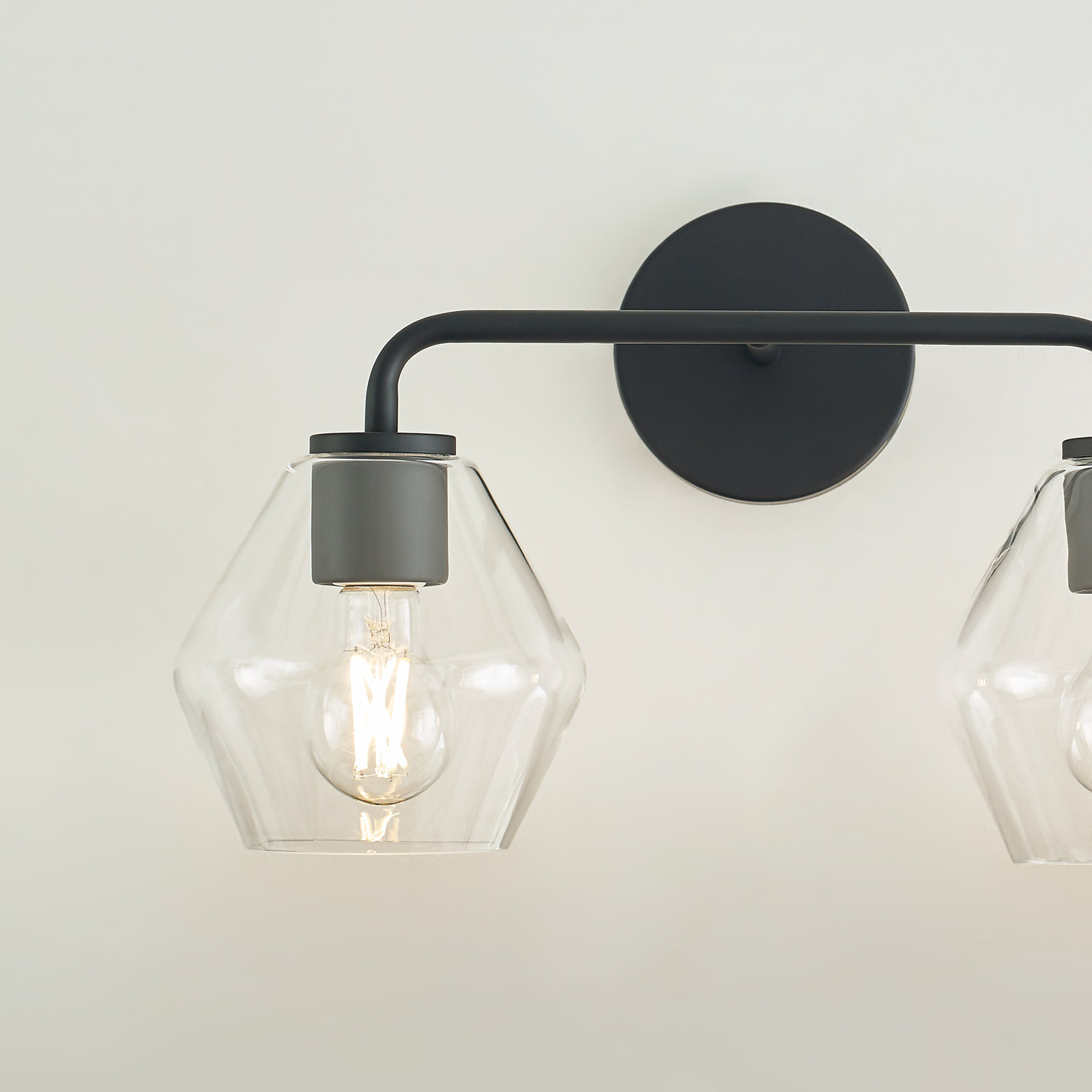 Rooks 2-Light Dimmable Vanity Light, Clear, Midnight Black