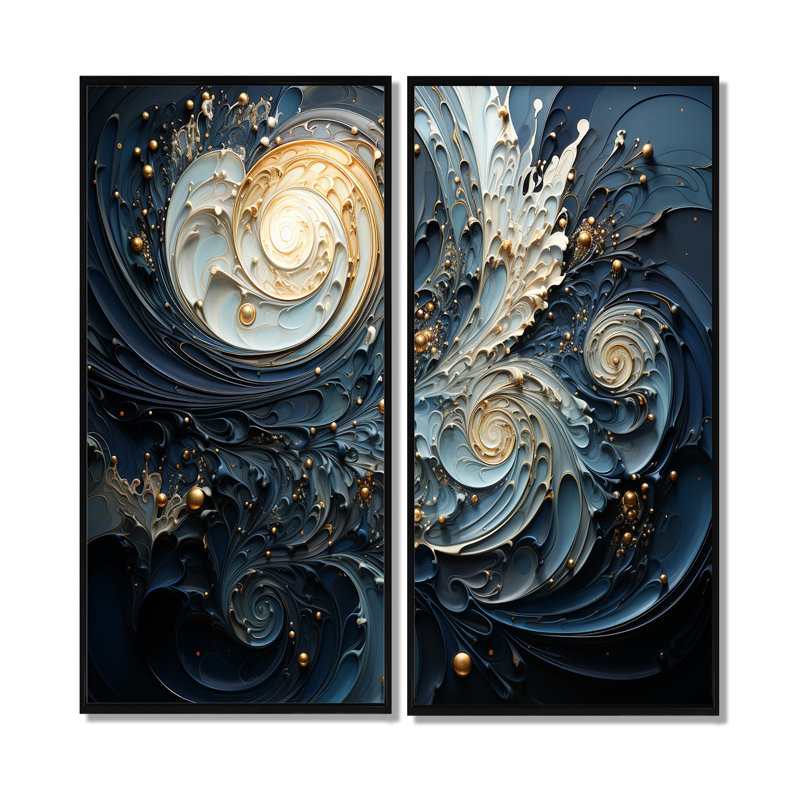 Spirales célestes III - Décoration murale spirales abstraites 2 pièces, 32" H x 32" W, Black, Impression encadrée flottante