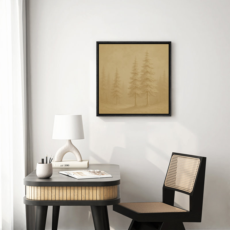 Impression sur toile encadrée, paysage de pin sépia pour chambre à coucher, 16 po x 16 po, H 16 po x l 16 po, Noir