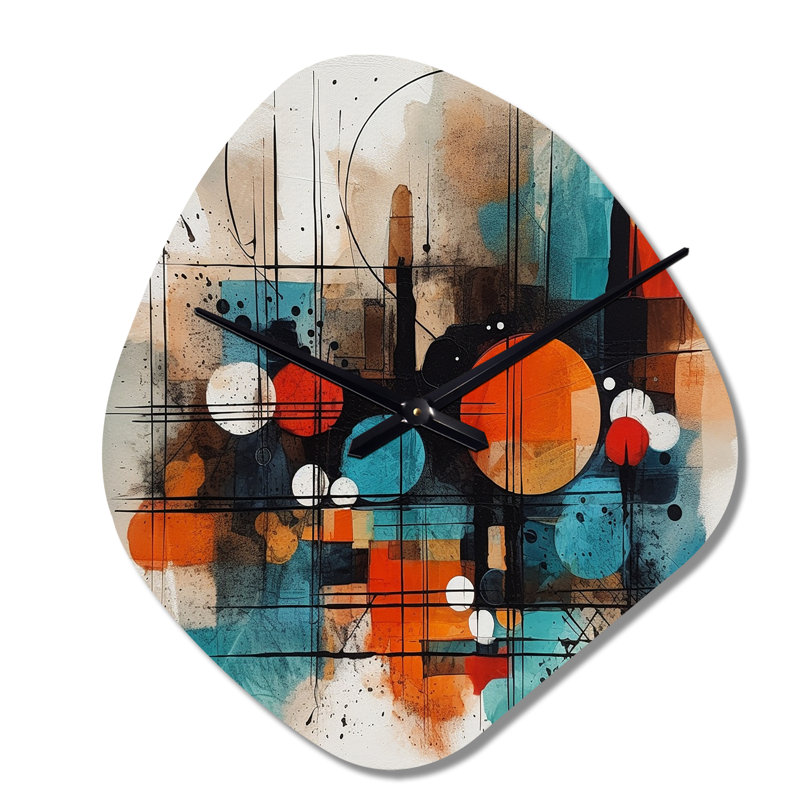 Horloge murale orange abstraite géométrique Explorations III - forme nébuleuse, Petit