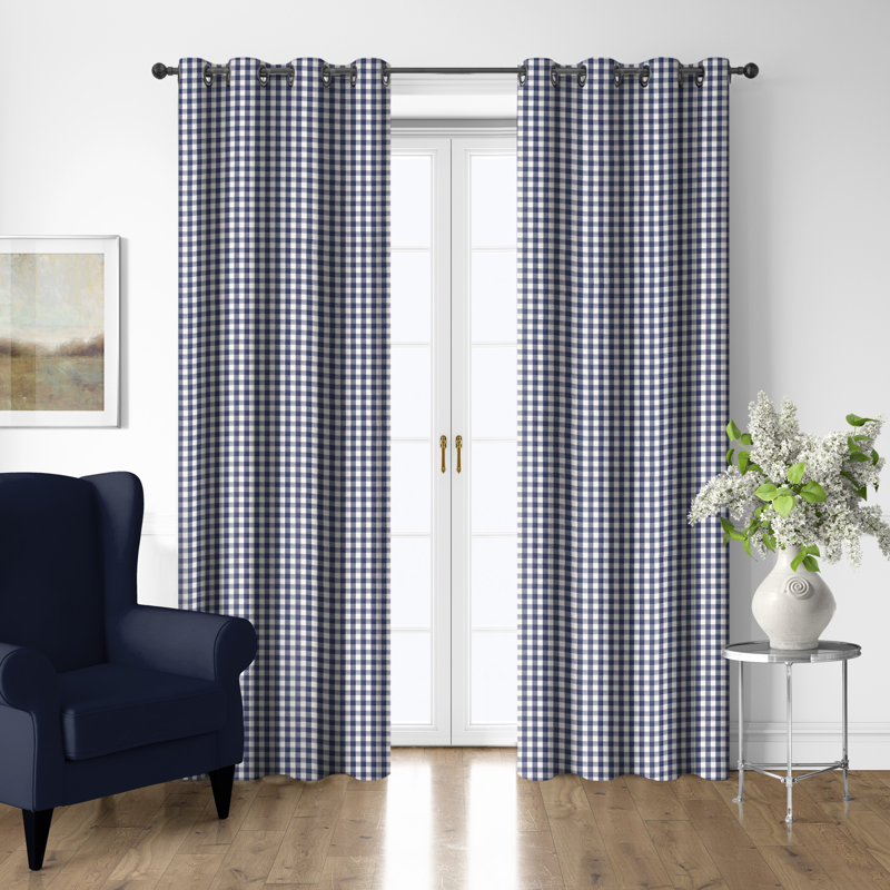 Ensemble de 2 panneaux de rideau à œillets en coton indigo / ivoire, L 50 po x L 216 po