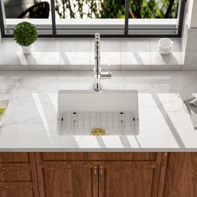 24" L Fireclay Drop-In/Undermount Kitchen Sink Single Bowl White Ceramic Dual Mount Kitchen Sink Basin
