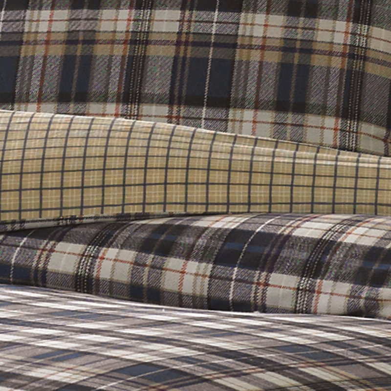Full Navy Cotton Reversible Plaid Bedspread Cover Set