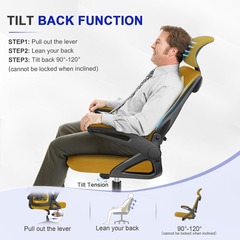 Ergonomic Office Chair, Computer Chair, Mesh Chair, Yellow