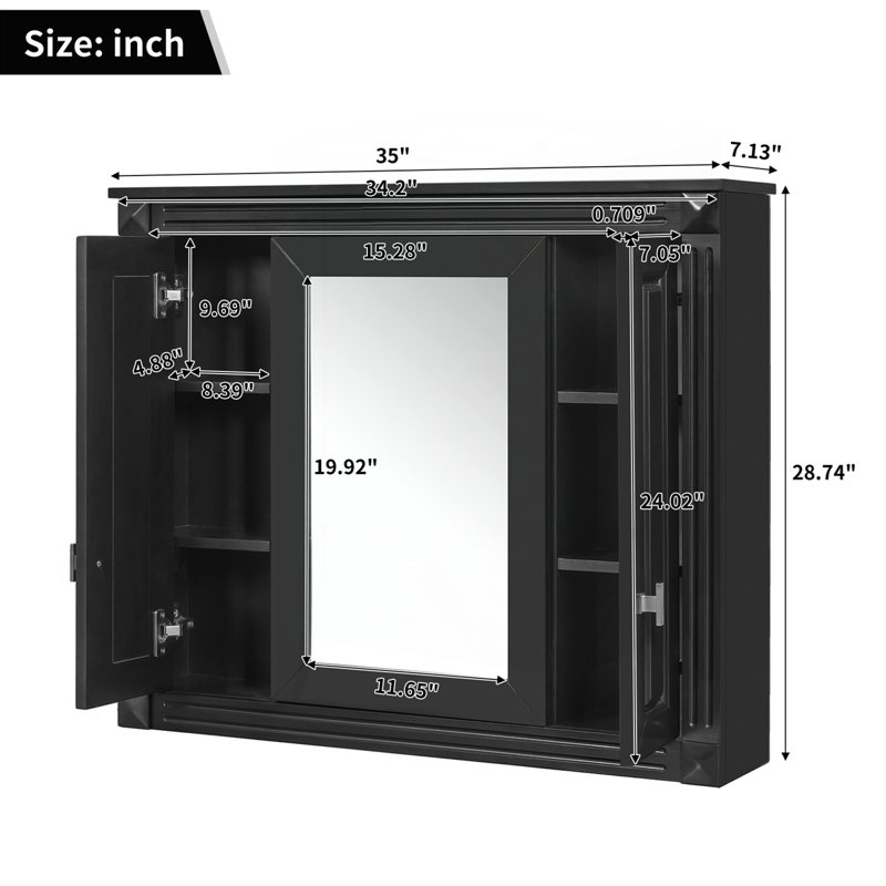 Armoire à pharmacie murale avec 4 tablettes, Noir