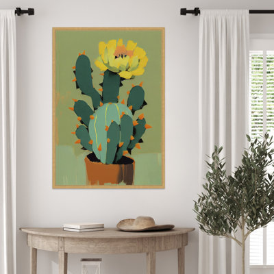 Flowering Cactus by Treechild Framed Canvas Wall Art Print