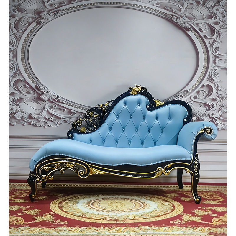 Méridienne en bois massif de style européen avec fauteuil de chambre en cuir