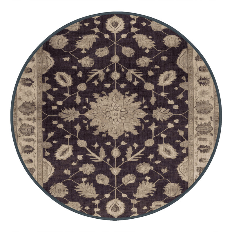 Tapis noir surteint lavable à la machine, Rond 5 pi