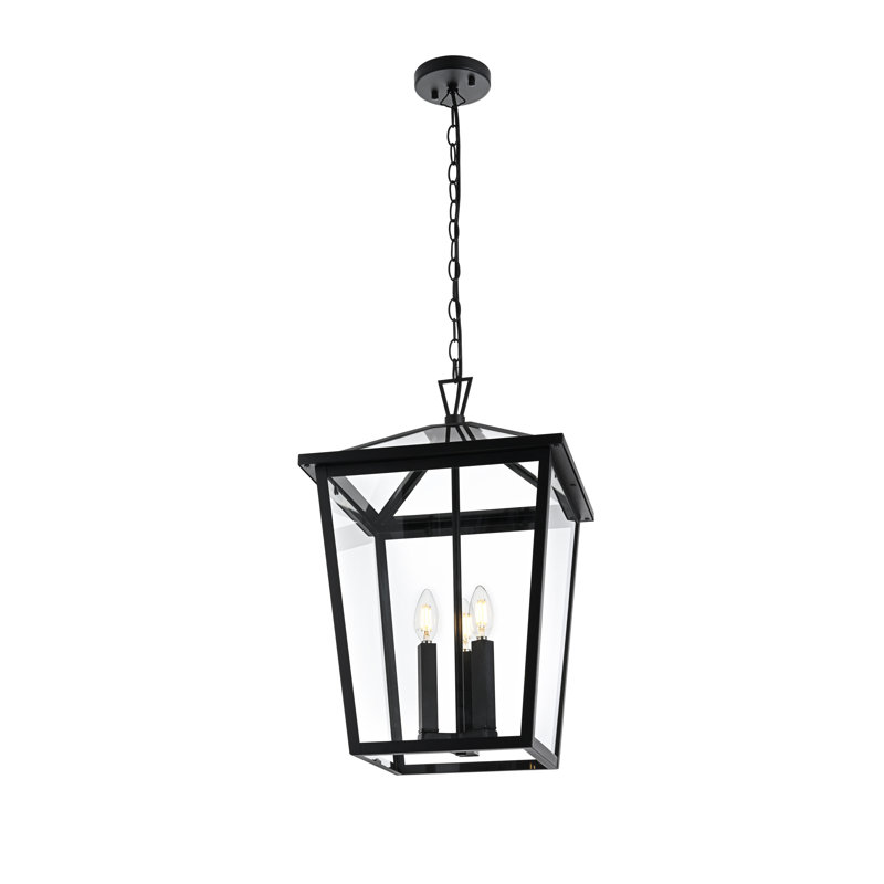 Luminaire suspendu d'extérieur Miyashiro en noir, H 22 po x l 14 po x P 14 po