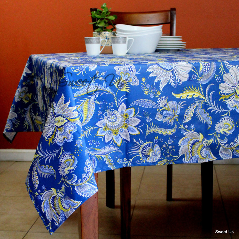 Nappe rectangulaire en coton lavable résistante aux taches, Bleu, L 98 po x l 60 po