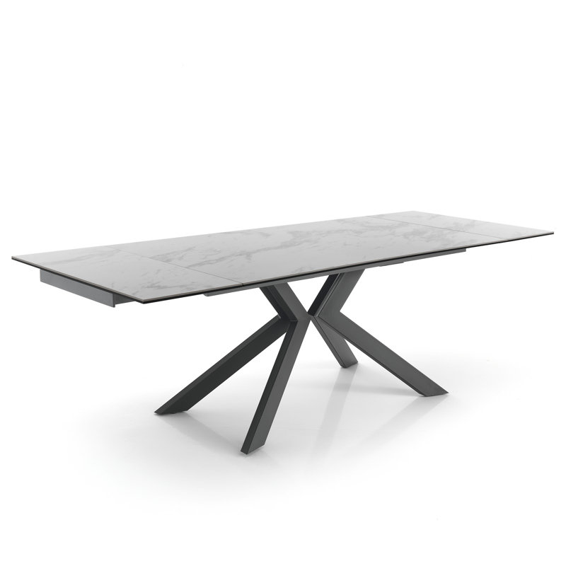 Amair Extendable Glass Top Metal Base Dining Table, White