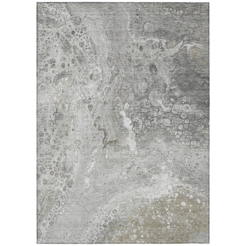 Tapis extérieur lavable abstrait gris argenté et taupe 3 pi x 5 pi