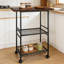 Chariot de cuisine industriel avec plateau en bois et structure en métal, table mobile à roulettes avec panier de rangement, poste de travail mobile compact pour la cuisine et la salle à manger