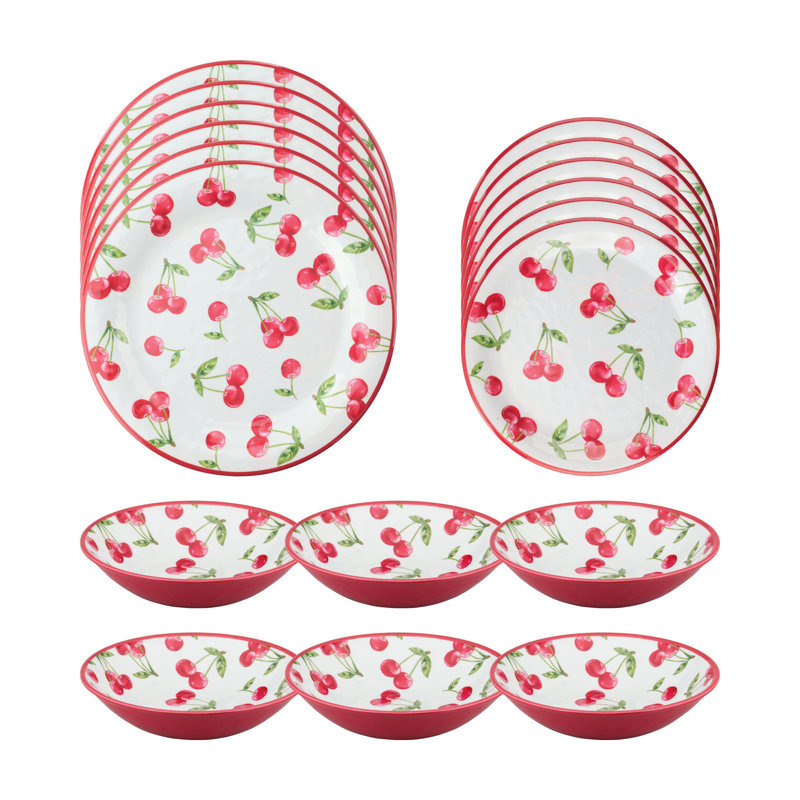 Cherry 18 Piece Melamine Dinnerware Set Plate and Bowl Set - Service for 6