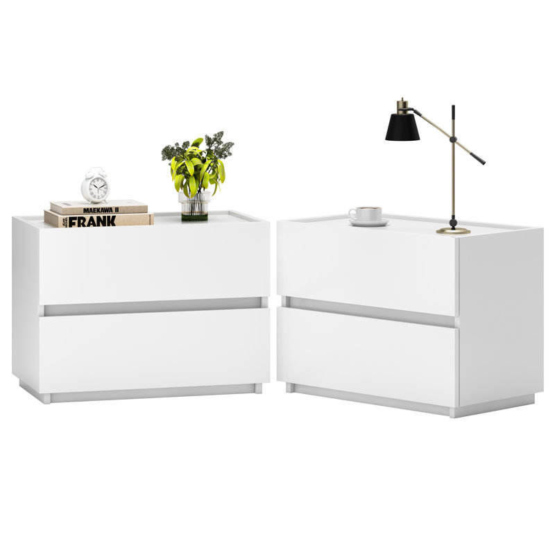 Ensemble de 2 tables de chevet, petite commode pour placard, table d'appoint avec tiroirs, blanc, 23,6 po