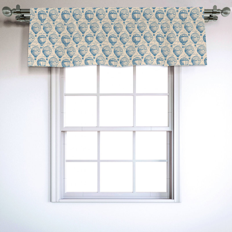 Blue Beige Balloon Print Satin Rod Pocket Valance
