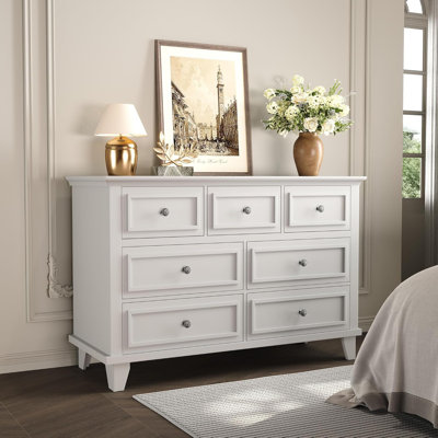 7 Drawer Dresser, Large Wooden Storage Chest of Drawers with Exquisite Metal Handles, 47" Wide Dresser TV Stand, Drawer Organizer for Bedroom, Living by Ebern Designs