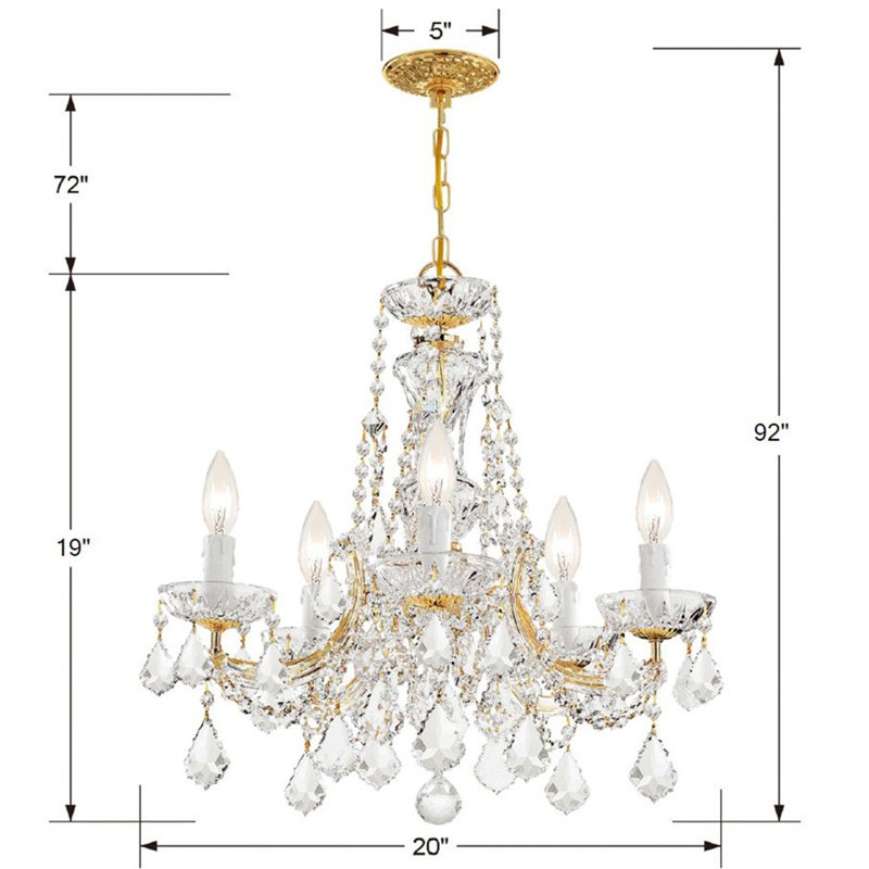 Lustre style chandelier à 5 lumières Wehr, Strass Swarovski / Or