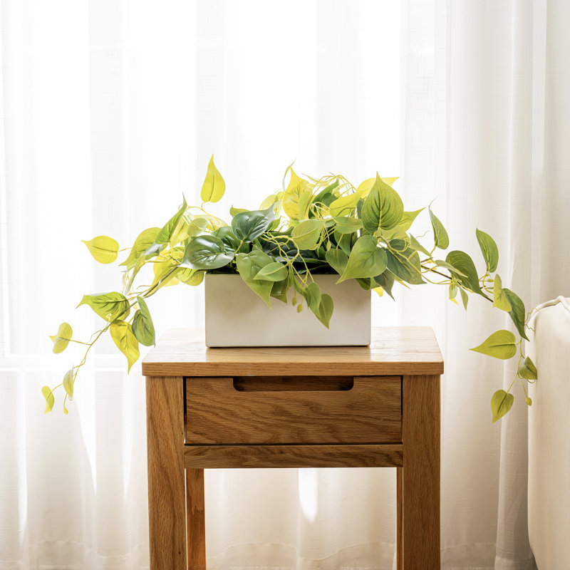 31.98cm Faux Pothos Plant in Cement Pot