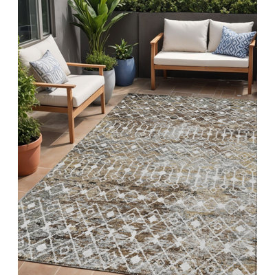 Tapis d'extérieur lavable argyle brun et beige 5 pi x 8 pi