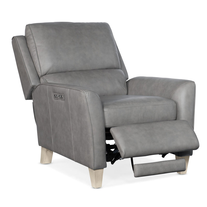 Dontay Power Recliner with Power Headrest, Gray Genuine Leather