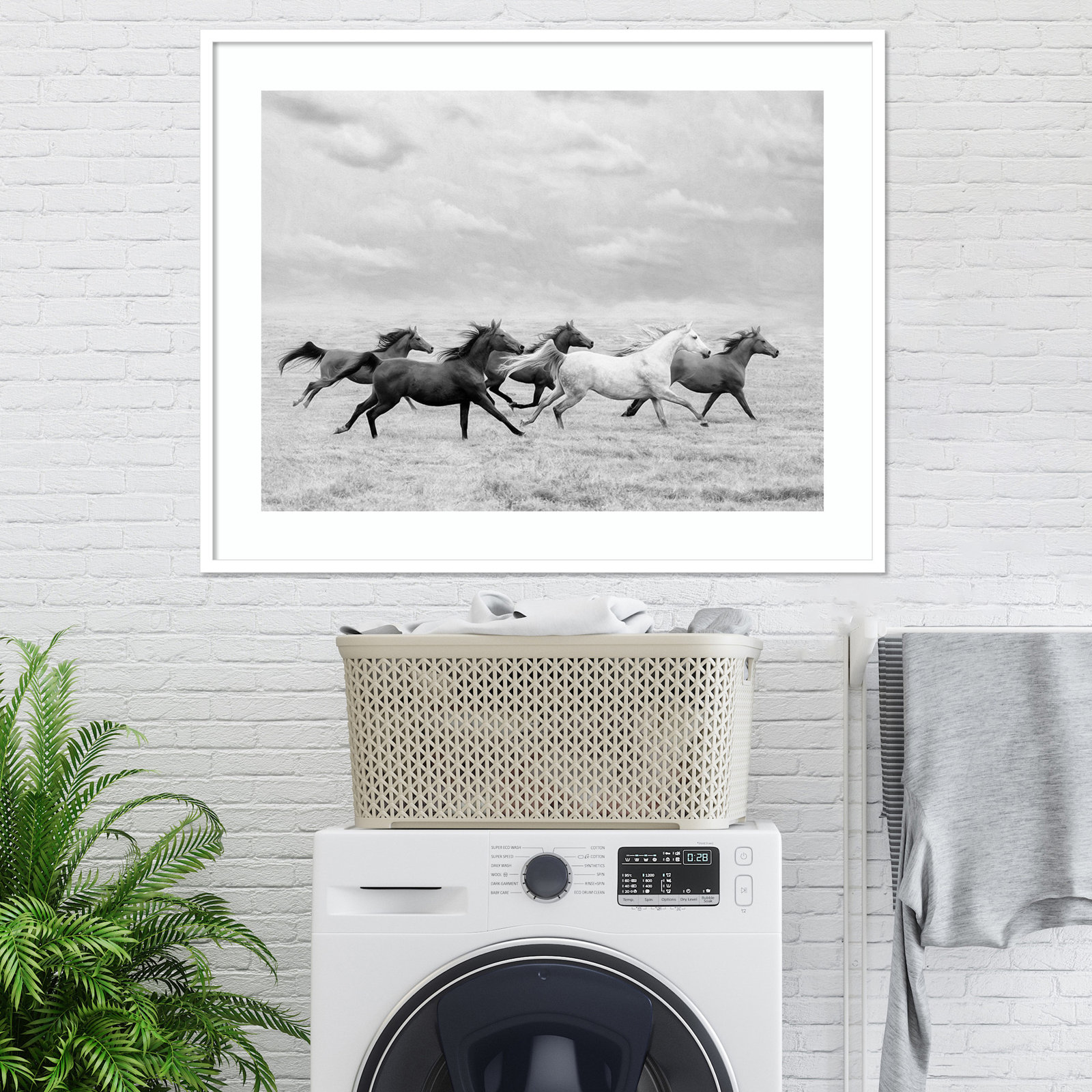 Horse Run I by PHBurchett, White, 33" H x 41" W
