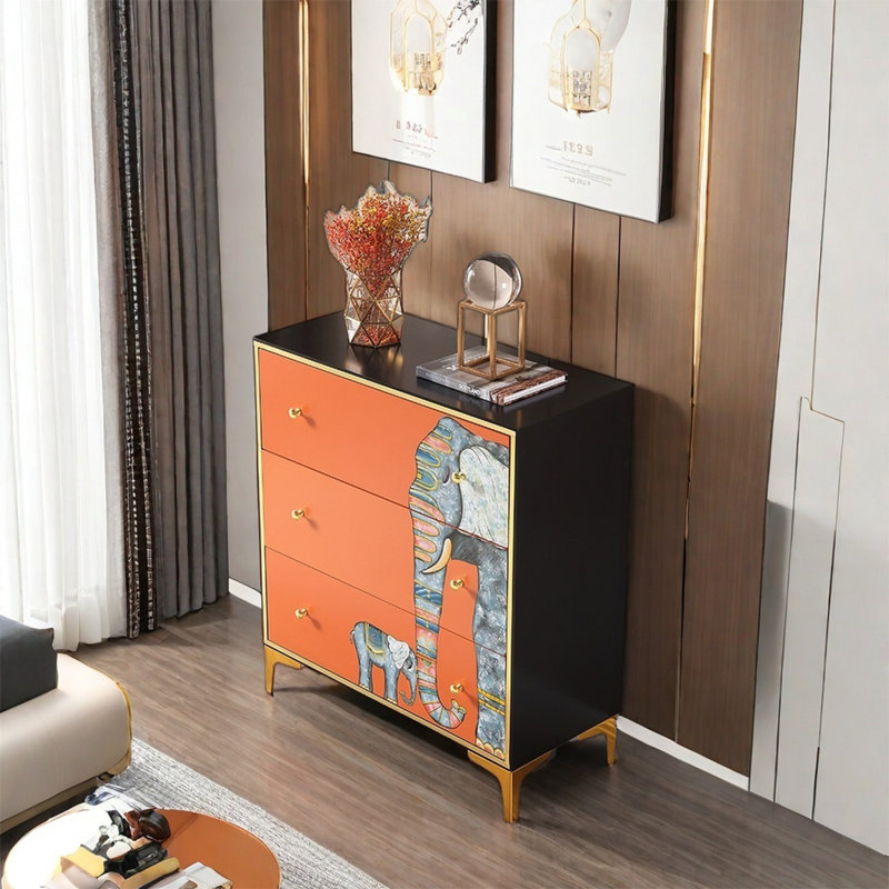 Hand-Painted Storage Cabinet with Multi-Compartmen